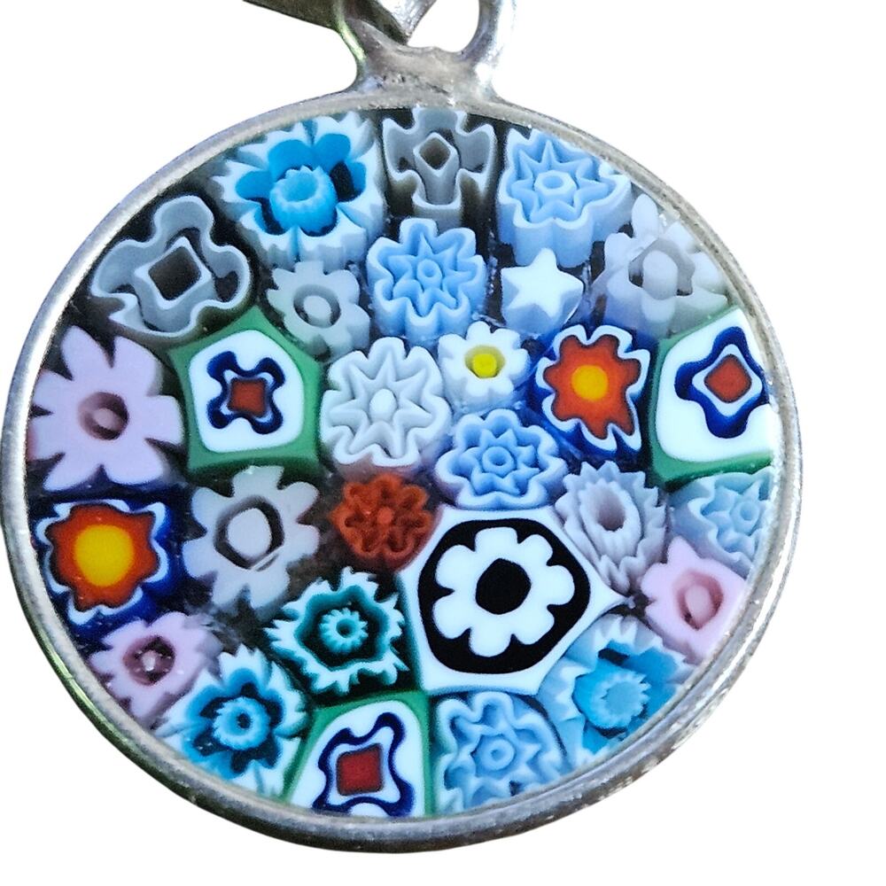 Antica Murrina Veneziana AMV Murano Millefiori Glass 925 Pendant Round Vintage